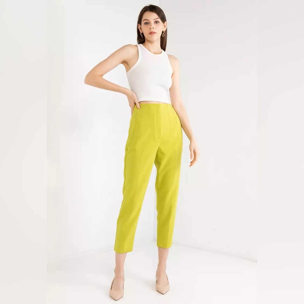 NWOT Zara Pleated Front Trousers Lime Size XS